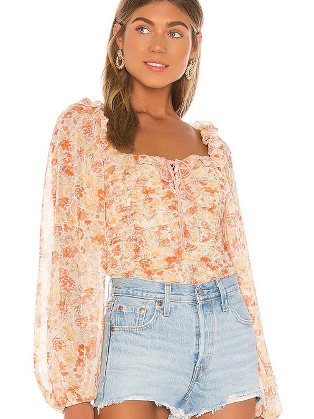 Free People Mabel Printed Blouse NWT Size Medium Floral Long Sleeve